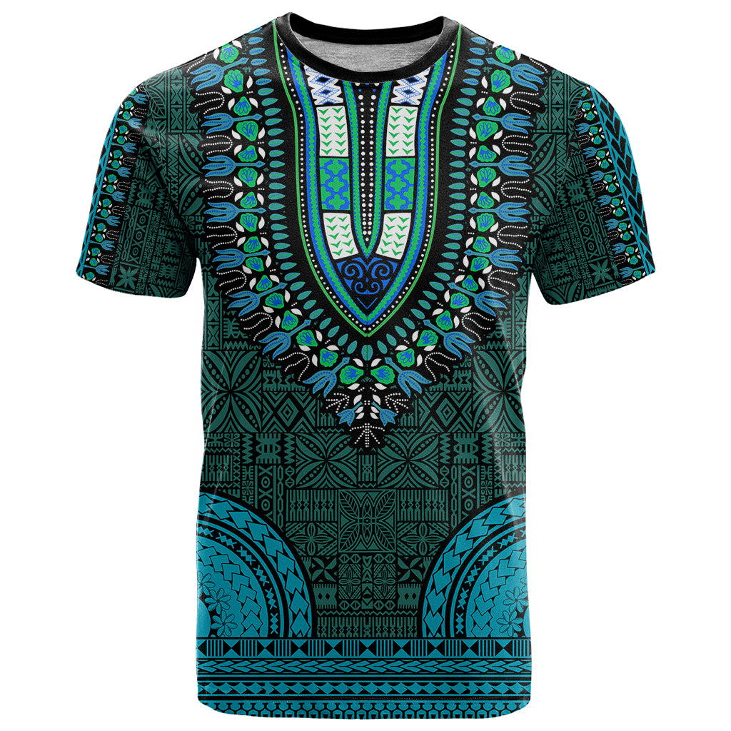 African Dashiki T Shirt With Tapa Pattern Teal LT9 Teal - Polynesian Pride