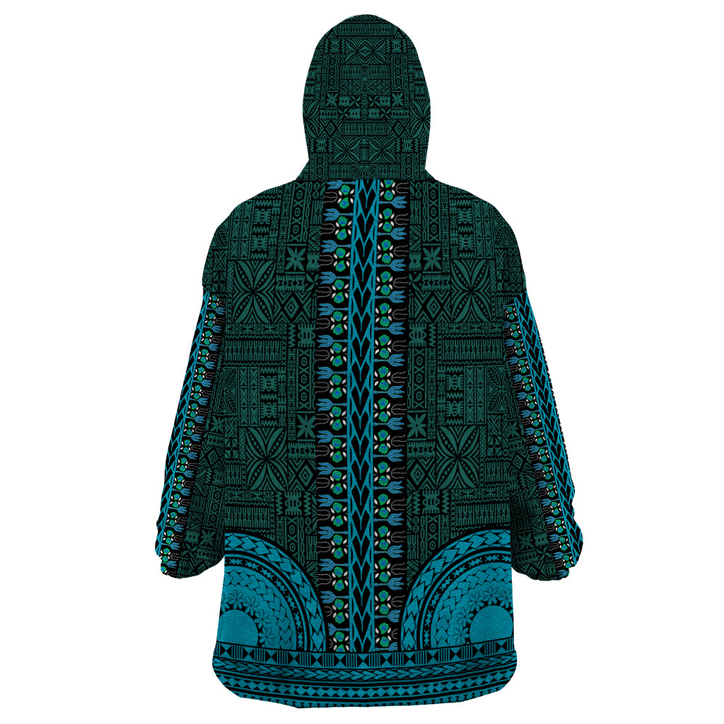 African Dashiki Wearable Blanket Hoodie With Tapa Pattern - Teal LT9 - Polynesian Pride