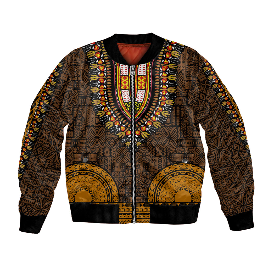 African Dashiki Bomber Jacket With Tapa Pattern - Gold LT9 Unisex Gold - Polynesian Pride