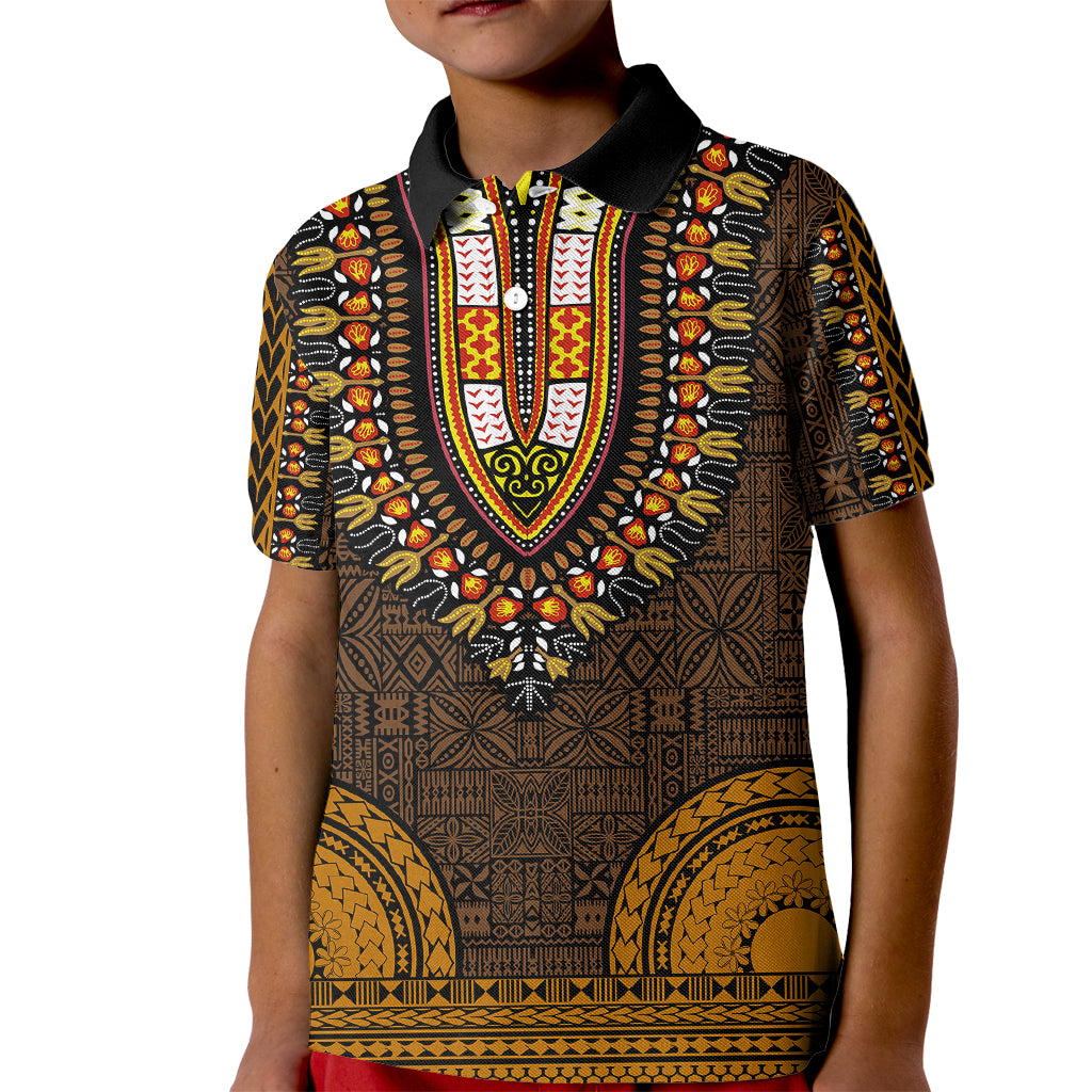 African Dashiki Kid Polo Shirt With Tapa Pattern - Gold LT9 Kid Gold - Polynesian Pride