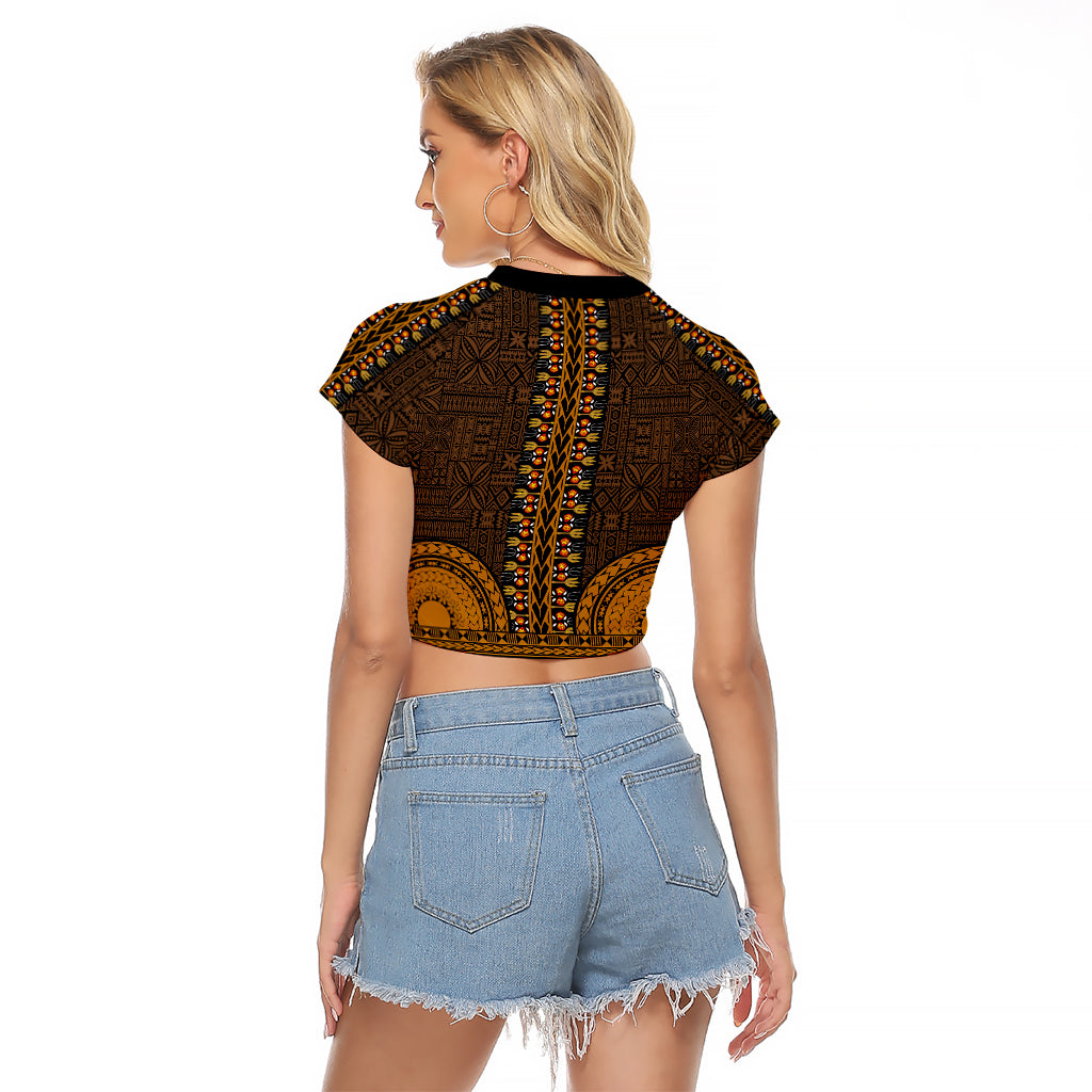 African Dashiki Raglan Cropped T Shirt With Tapa Pattern - Gold LT9 - Polynesian Pride
