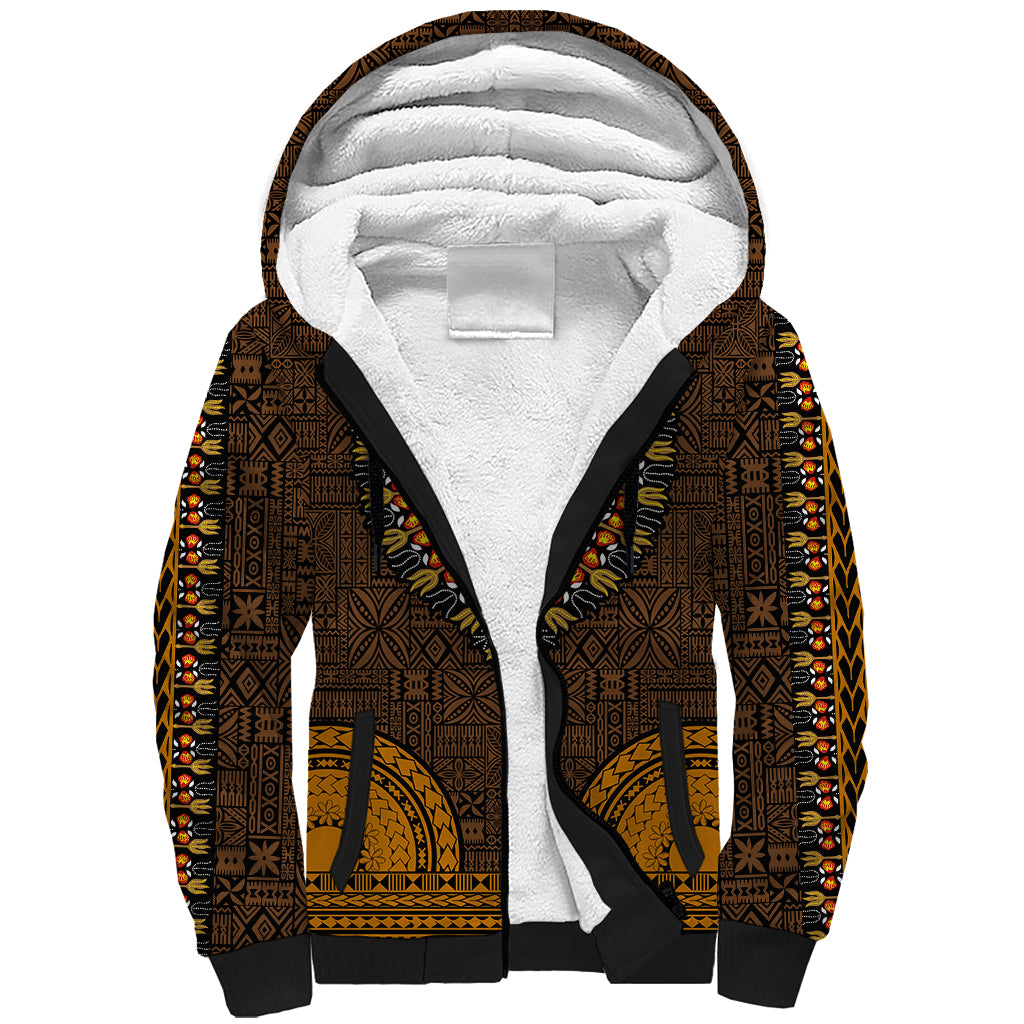 African Dashiki Sherpa Hoodie With Tapa Pattern - Gold LT9 Unisex Gold - Polynesian Pride