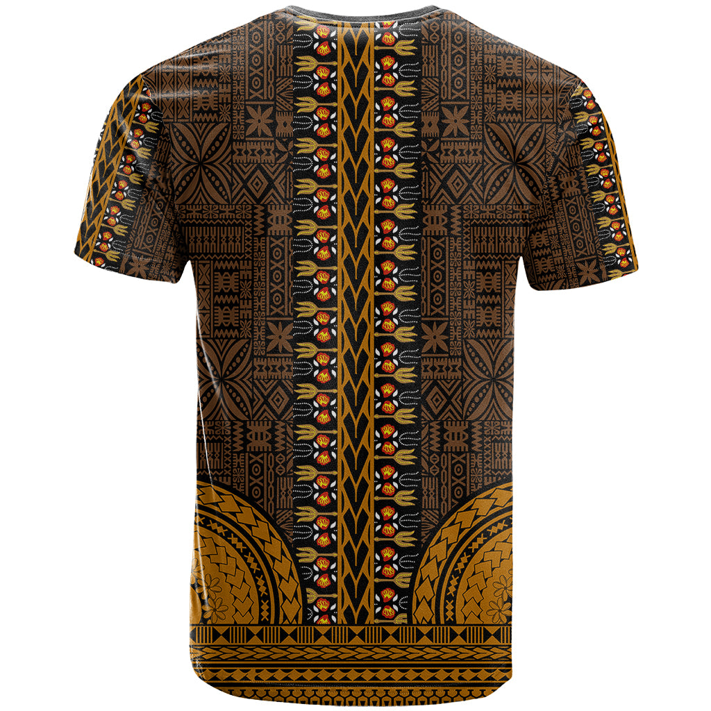 African Dashiki T Shirt With Tapa Pattern Gold LT9 - Polynesian Pride