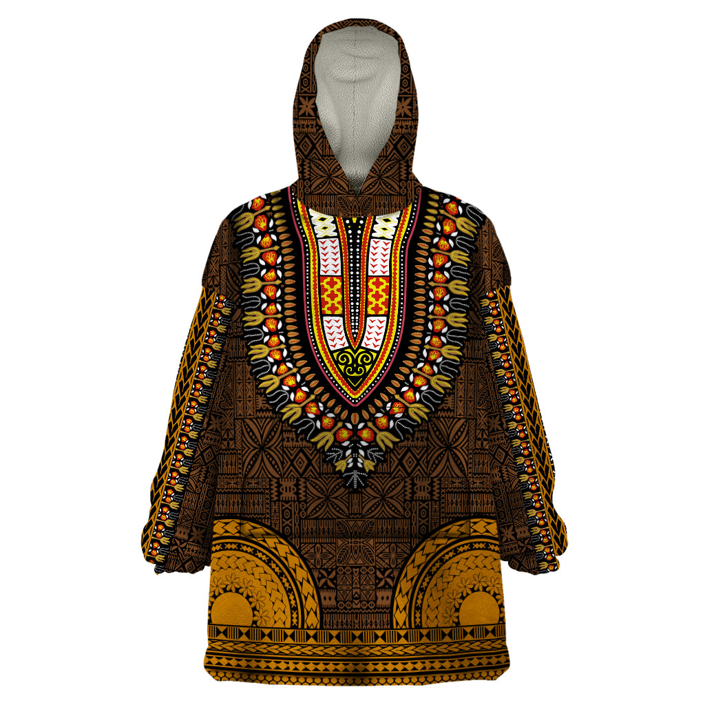 African Dashiki Wearable Blanket Hoodie With Tapa Pattern - Gold LT9 One Size Gold - Polynesian Pride