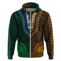 African Dashiki Hoodie With Tapa Pattern Half Green and Gold LT9 Zip Hoodie Green and Gold - Polynesian Pride