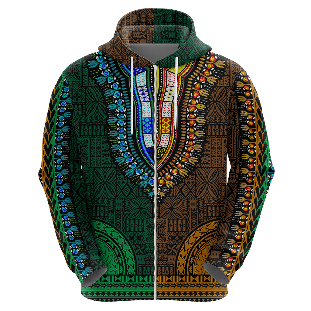 African Dashiki Hoodie With Tapa Pattern Half Green and Gold LT9 - Polynesian Pride