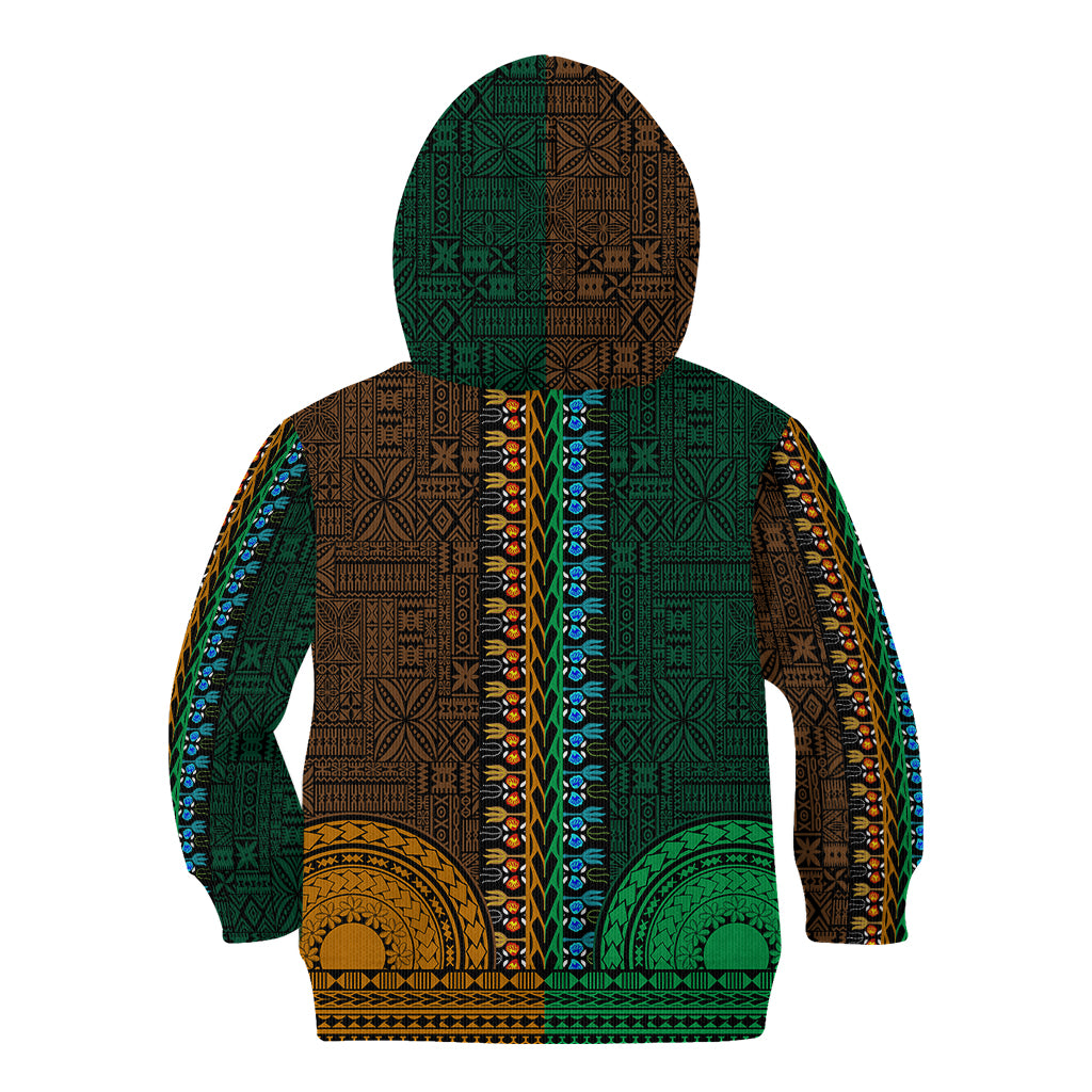 African Dashiki Kid Hoodie With Tapa Pattern - Half Green and Gold LT9 - Polynesian Pride