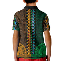 African Dashiki Kid Polo Shirt With Tapa Pattern - Half Green and Gold LT9 - Polynesian Pride
