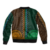 African Dashiki Sleeve Zip Bomber Jacket With Tapa Pattern - Half Green and Gold LT9 - Polynesian Pride