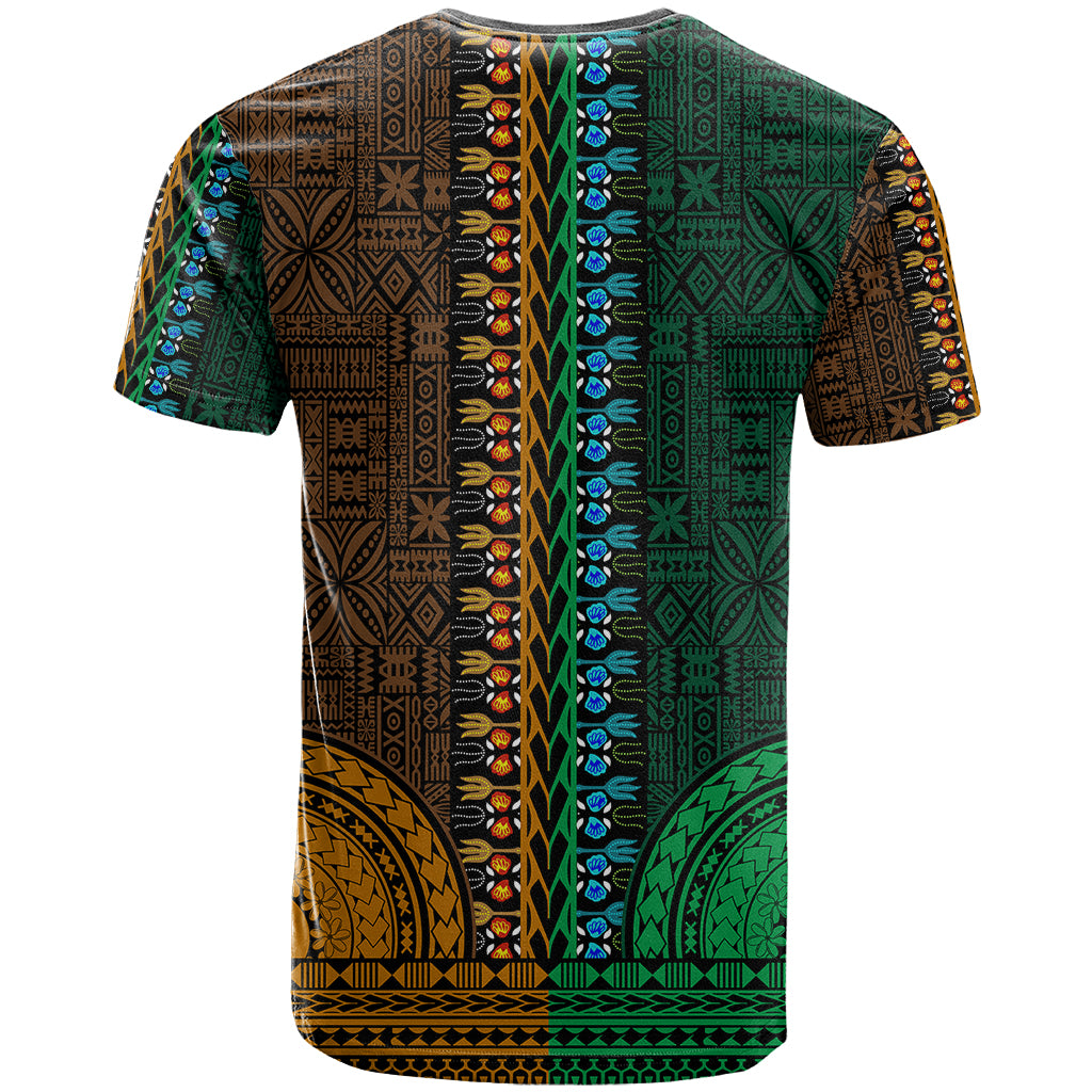 African Dashiki T Shirt With Tapa Pattern Half Green and Gold LT9 - Polynesian Pride