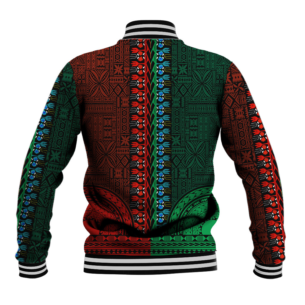 African Dashiki Baseball Jacket With Tapa Pattern - Half Green and Red LT9 - Polynesian Pride
