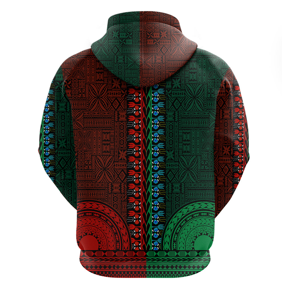 African Dashiki Hoodie With Tapa Pattern Half Green and Red LT9 - Polynesian Pride