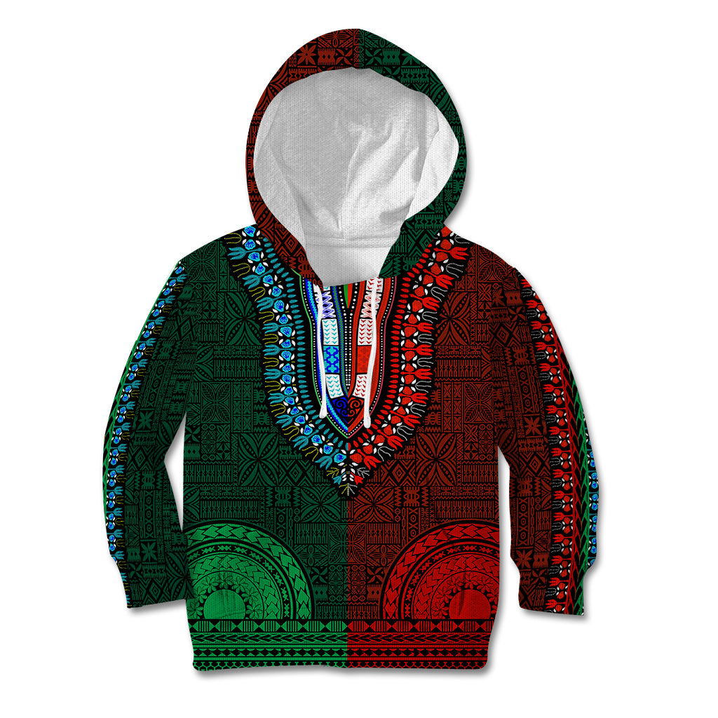 African Dashiki Kid Hoodie With Tapa Pattern - Half Green and Red LT9 Green and Red - Polynesian Pride