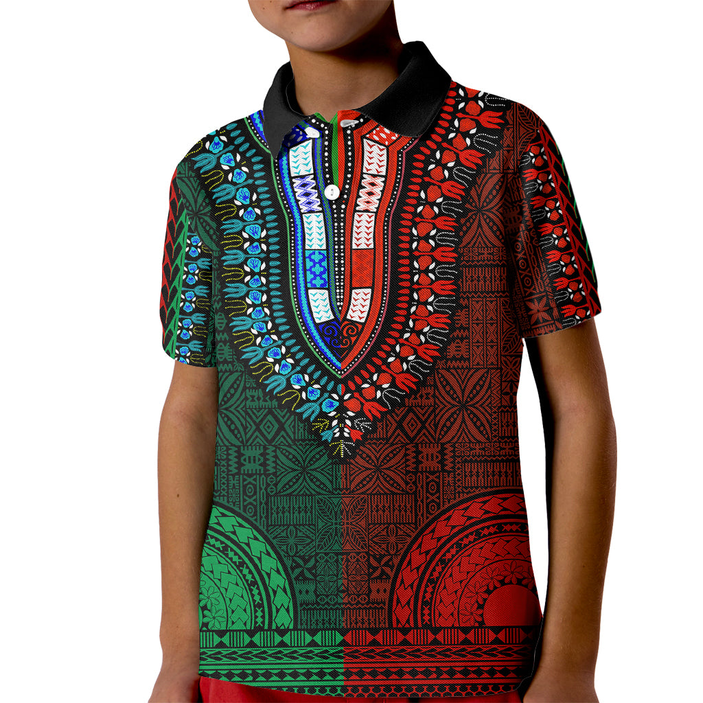 African Dashiki Kid Polo Shirt With Tapa Pattern - Half Green and Red LT9 Kid Green and Red - Polynesian Pride