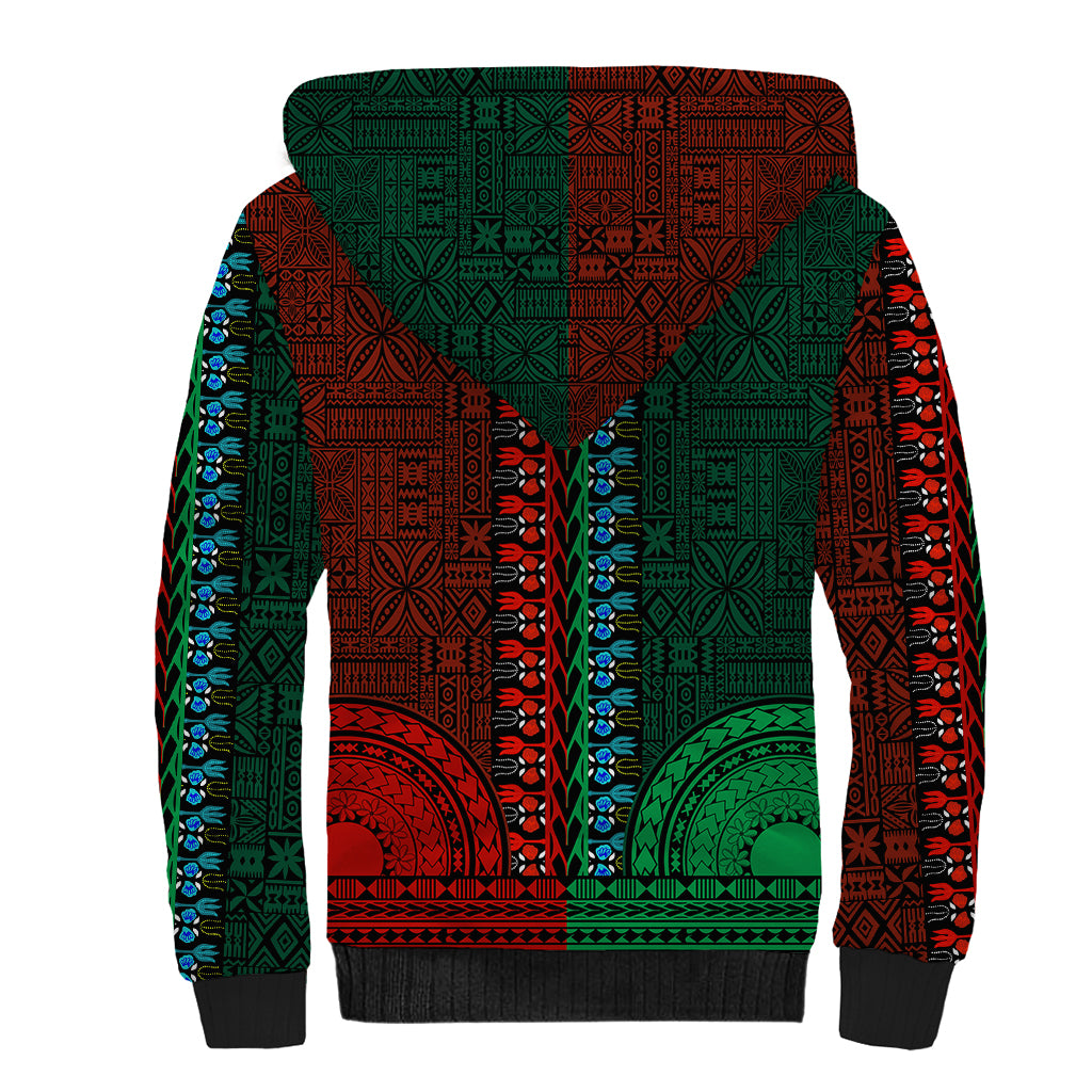 African Dashiki Sherpa Hoodie With Tapa Pattern - Half Green and Red LT9 - Polynesian Pride