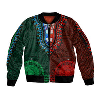 African Dashiki Sleeve Zip Bomber Jacket With Tapa Pattern - Half Green and Red LT9 Unisex Green and Red - Polynesian Pride