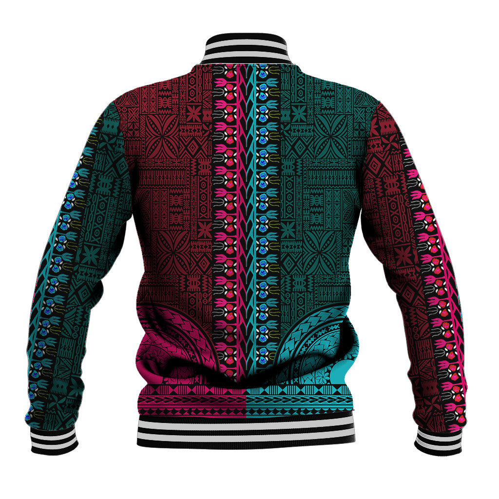 African Dashiki Baseball Jacket With Tapa Pattern - Half Teal and Pink LT9 - Polynesian Pride