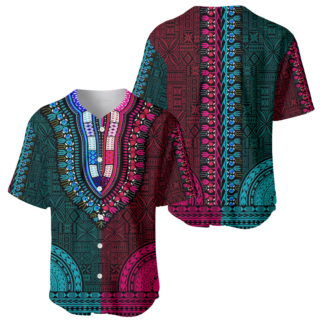 African Dashiki Baseball Jersey With Tapa Pattern - Half Teal and Pink LT9 - Polynesian Pride