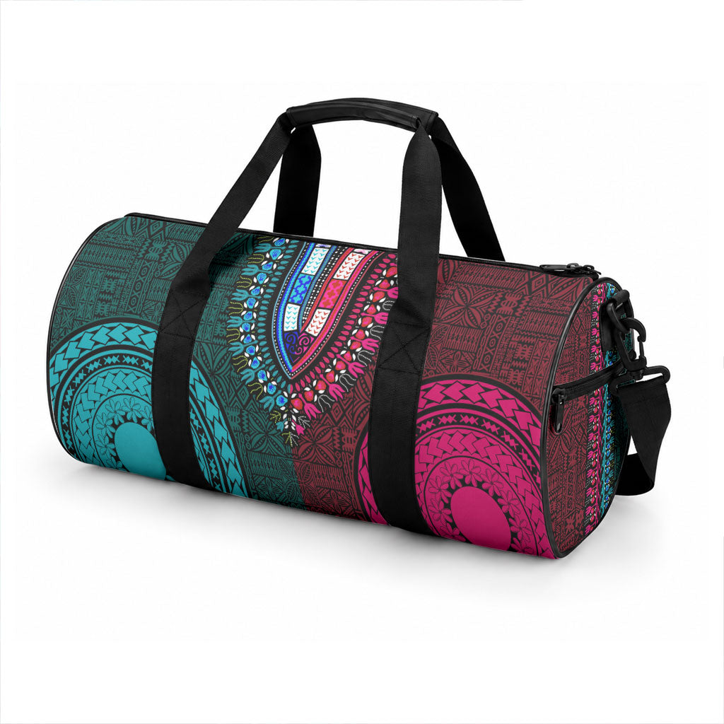 African Dashiki With Tapa Pattern - Teal Pink Duffle Bag LT9 - Polynesian Pride