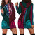 African Dashiki Hoodie Dress With Tapa Pattern - Half Teal and Pink LT9 - Polynesian Pride