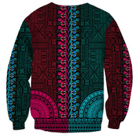 African Dashiki Sweatshirt With Tapa Pattern - Half Teal and Pink LT9 - Polynesian Pride