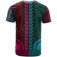 African Dashiki T Shirt With Tapa Pattern Half Teal and Pink LT9 - Polynesian Pride