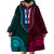 African Dashiki Wearable Blanket Hoodie With Tapa Pattern - Half Teal and Pink LT9 - Polynesian Pride