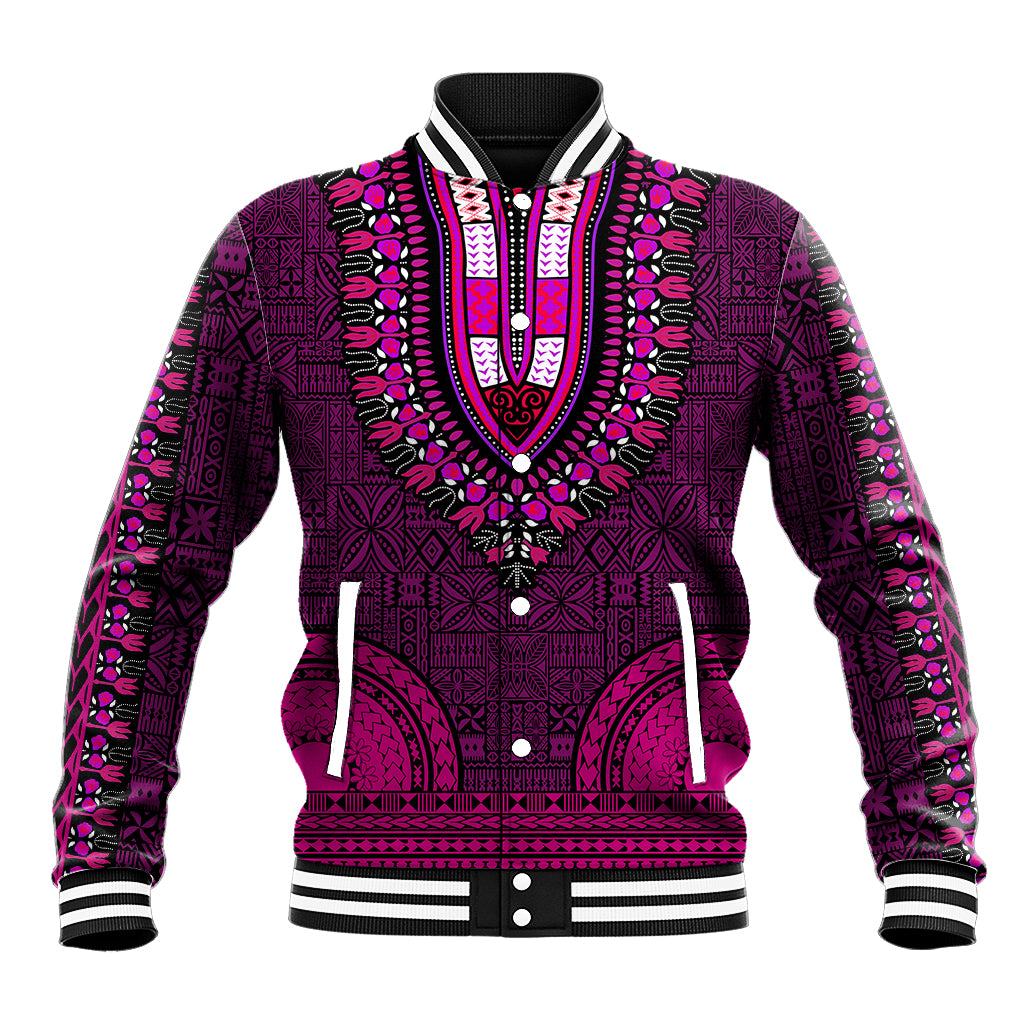 African Dashiki Baseball Jacket With Tapa Pattern - Pink LT9 Unisex Pink - Polynesian Pride
