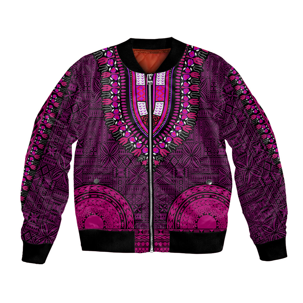 African Dashiki Bomber Jacket With Tapa Pattern - Pink LT9 Unisex Pink - Polynesian Pride