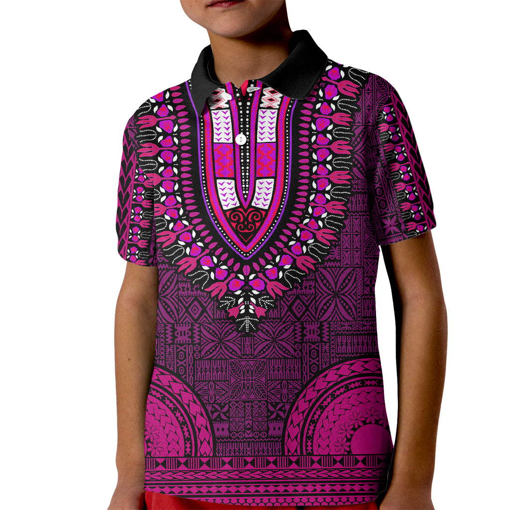 African Dashiki Kid Polo Shirt With Tapa Pattern - Pink LT9 Kid Pink - Polynesian Pride