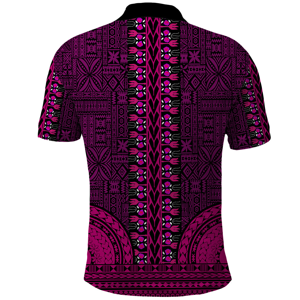 African Dashiki Polo Shirt With Tapa Pattern Pink LT9 - Polynesian Pride