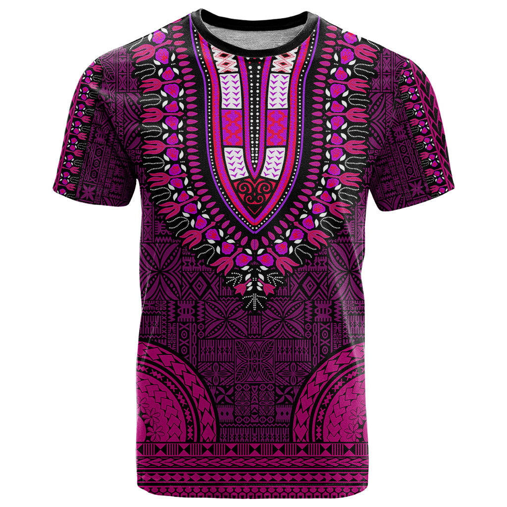 African Dashiki T Shirt With Tapa Pattern Pink LT9 Pink - Polynesian Pride