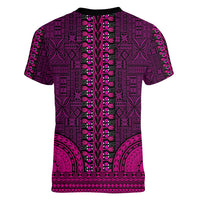 African Dashiki Women V Neck T Shirt With Tapa Pattern - Pink LT9 - Polynesian Pride