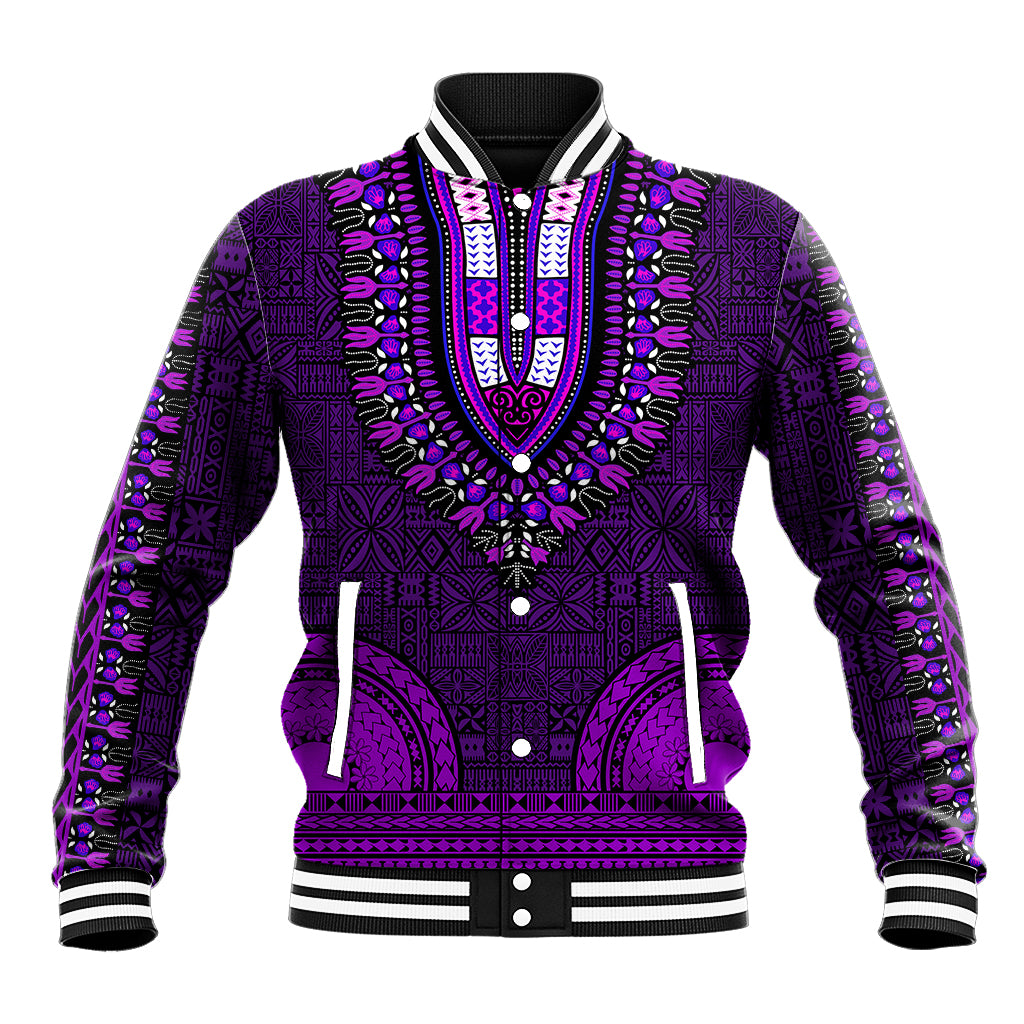 African Dashiki Baseball Jacket With Tapa Pattern - Purple LT9 Unisex Purple - Polynesian Pride