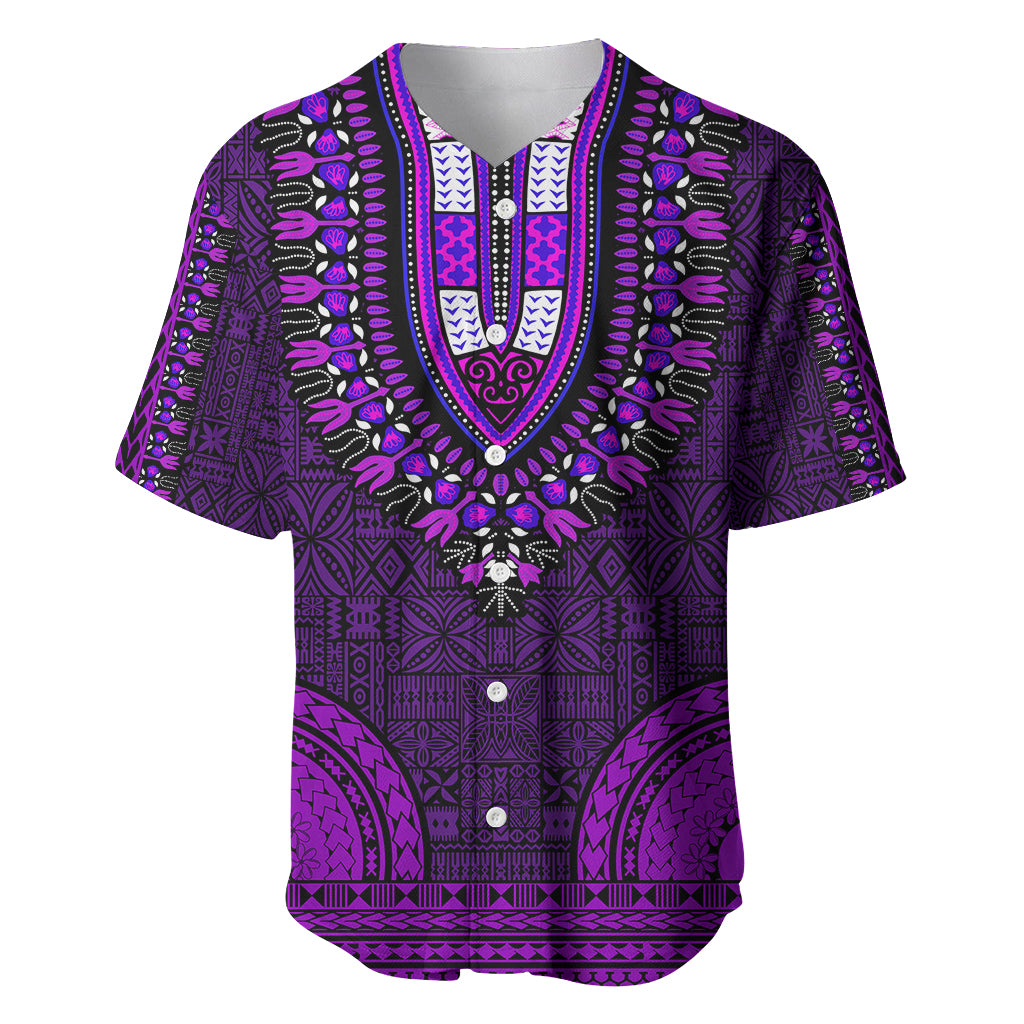 African Dashiki Baseball Jersey With Tapa Pattern - Purple LT9 Purple - Polynesian Pride