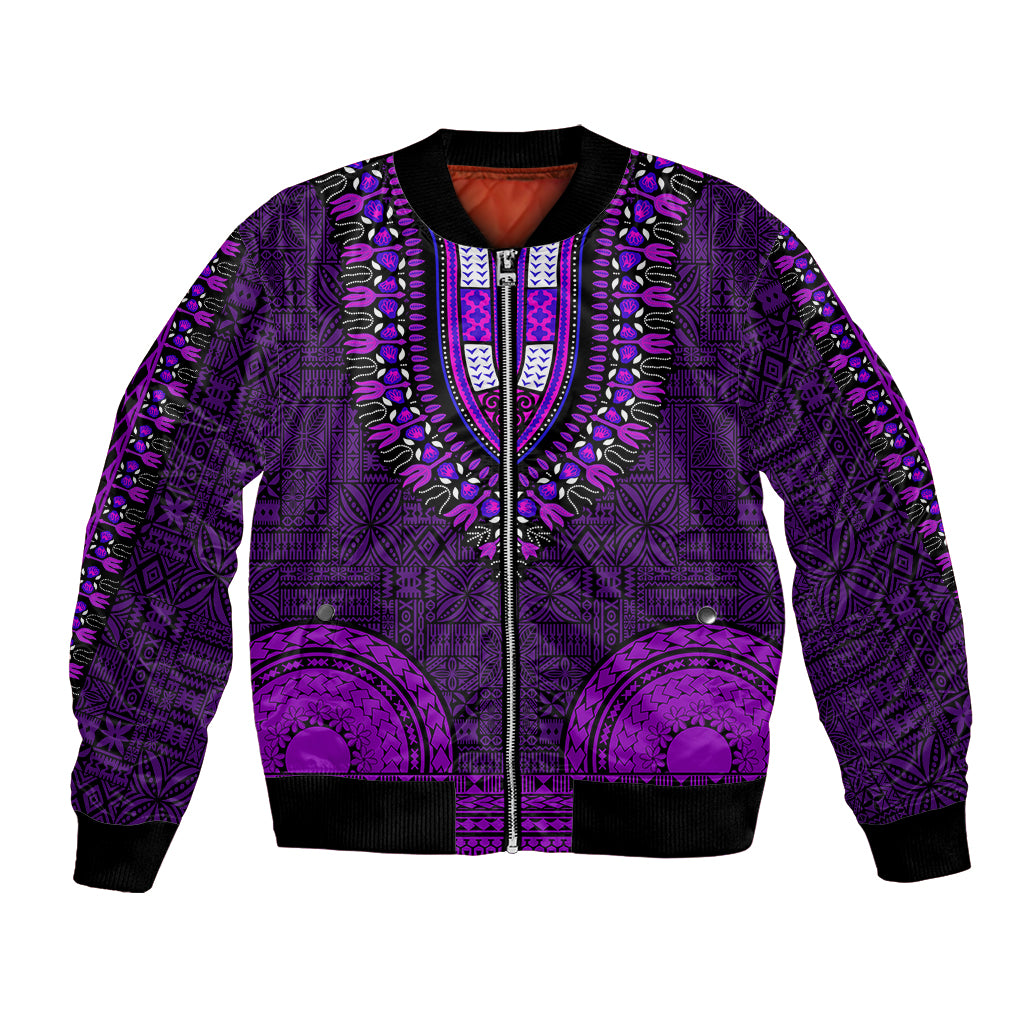 African Dashiki Bomber Jacket With Tapa Pattern - Purple LT9 Unisex Purple - Polynesian Pride