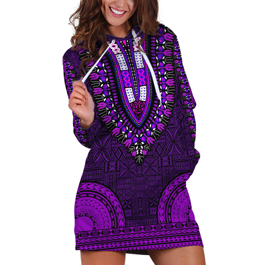 African Dashiki Hoodie Dress With Tapa Pattern - Purple LT9 Purple - Polynesian Pride