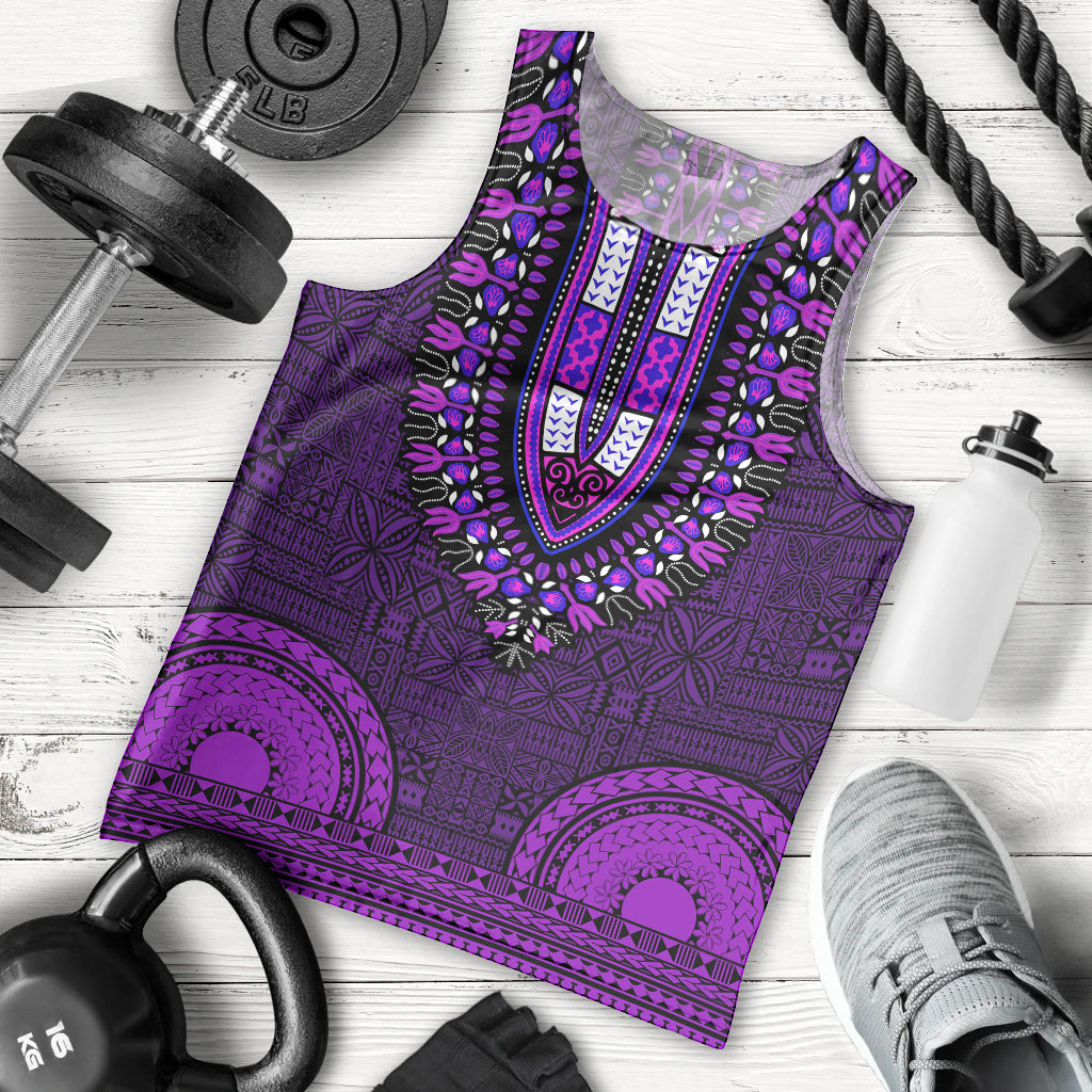 African Dashiki Men Tank Top With Tapa Pattern - Purple LT9 Purple - Polynesian Pride