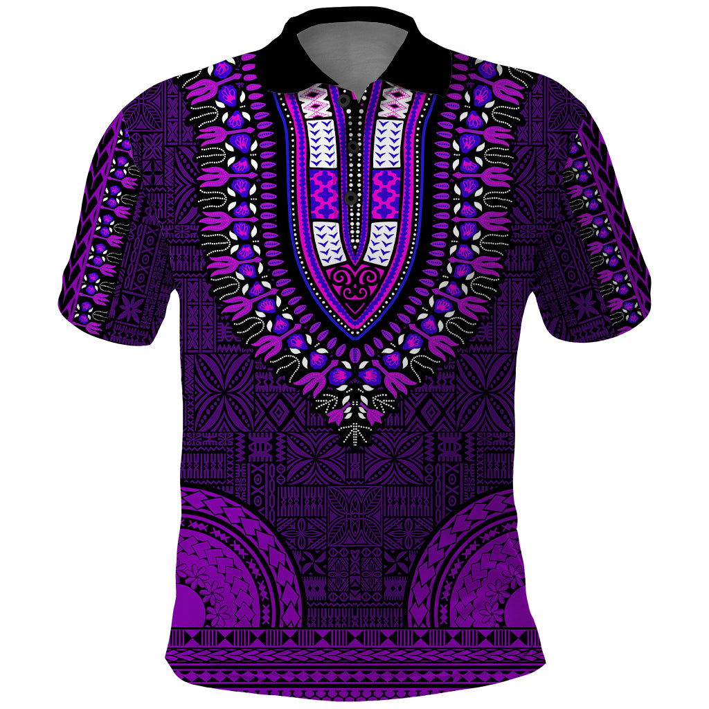 African Dashiki Polo Shirt With Tapa Pattern Purple LT9 Purple - Polynesian Pride
