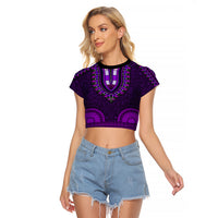 African Dashiki Raglan Cropped T Shirt With Tapa Pattern - Purple LT9 Female Purple - Polynesian Pride