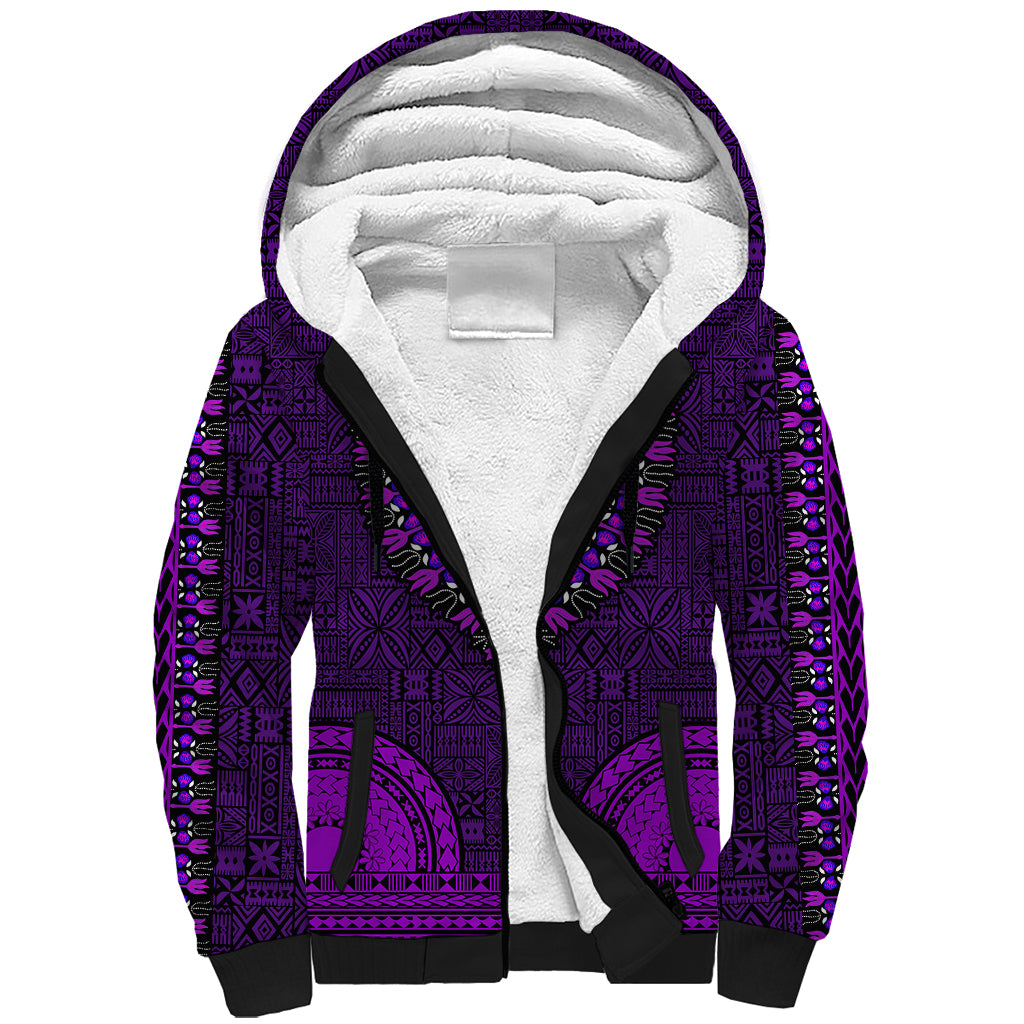 African Dashiki Sherpa Hoodie With Tapa Pattern - Purple LT9 Unisex Purple - Polynesian Pride