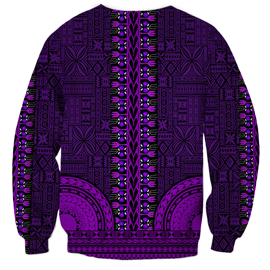 African Dashiki Sweatshirt With Tapa Pattern - Purple LT9 - Polynesian Pride