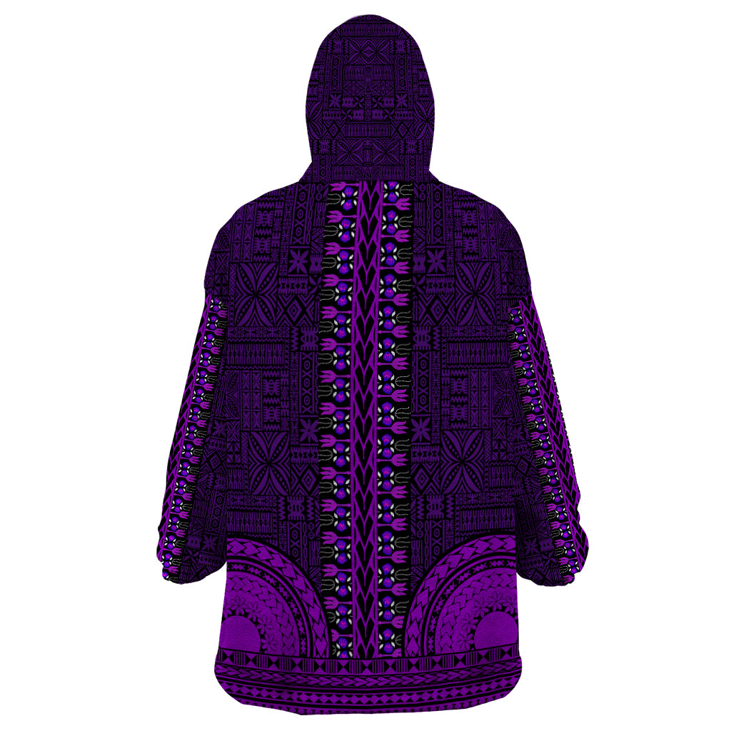 African Dashiki Wearable Blanket Hoodie With Tapa Pattern - Purple LT9 - Polynesian Pride