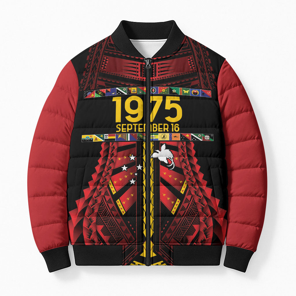 Independen Stet bilong Papua Niugini 1975 Bomber Puffer Jacket Red Tribal Papua New Guinea Province Flag LT9 Unisex Red - Polynesian Pride