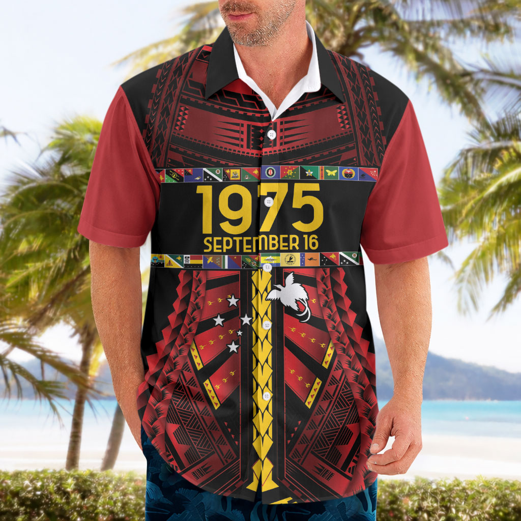Independen Stet bilong Papua Niugini 1975 Hawaiian Shirt Red Tribal Papua New Guinea Province Flag LT9 - Polynesian Pride