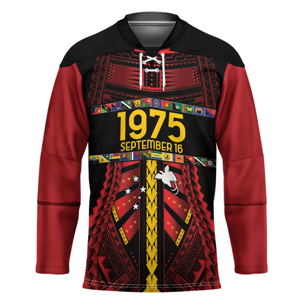 Independen Stet bilong Papua Niugini 1975 Hockey Jersey Red Tribal Papua New Guinea Province Flag LT9 Unisex Red - Polynesian Pride