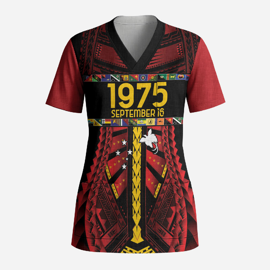 Independen Stet bilong Papua Niugini 1975 Scrub Top Red Tribal Papua New Guinea Province Flag LT9 Adult Red - Polynesian Pride
