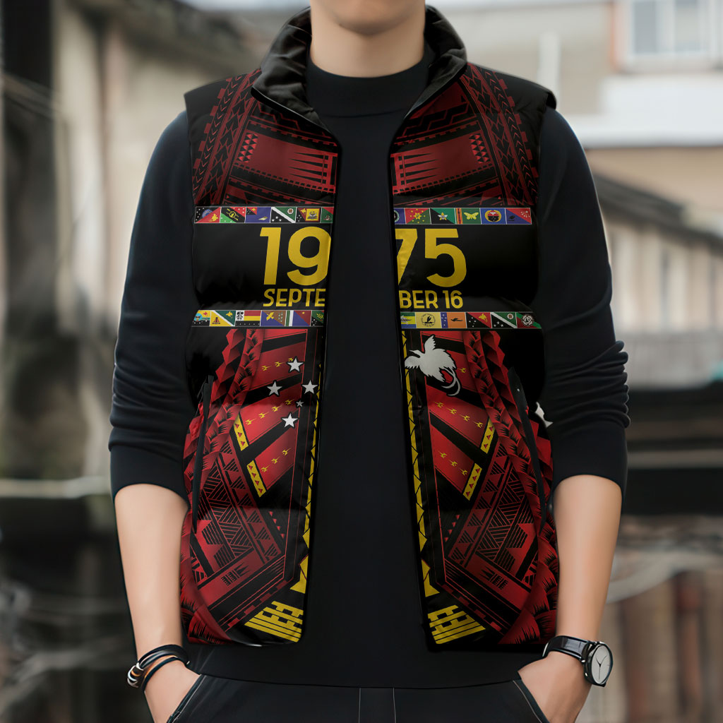 Independen Stet bilong Papua Niugini 1975 Sleeveless Puffer Jacket Red Tribal Papua New Guinea Province Flag LT9 - Polynesian Pride