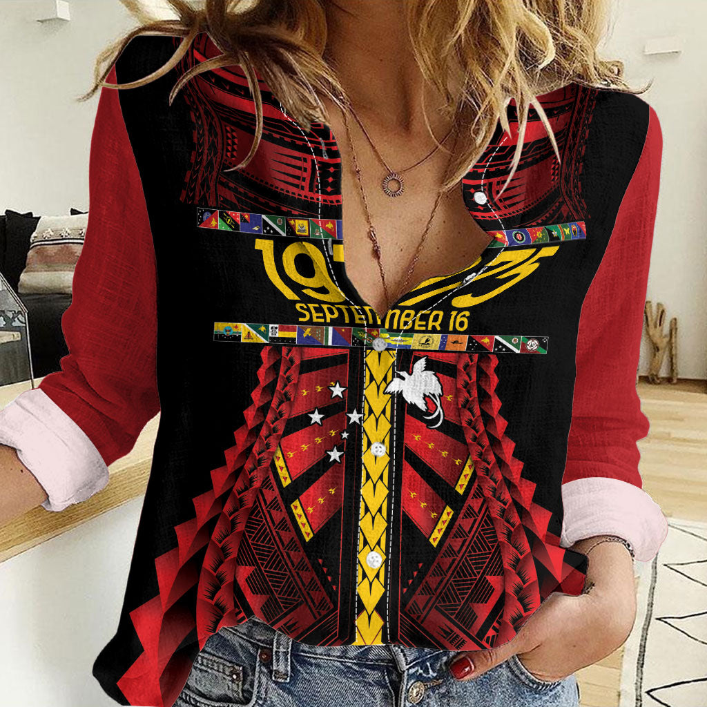 Independen Stet bilong Papua Niugini 1975 Women Casual Shirt Red Tribal Papua New Guinea Province Flag LT9 Female Red - Polynesian Pride
