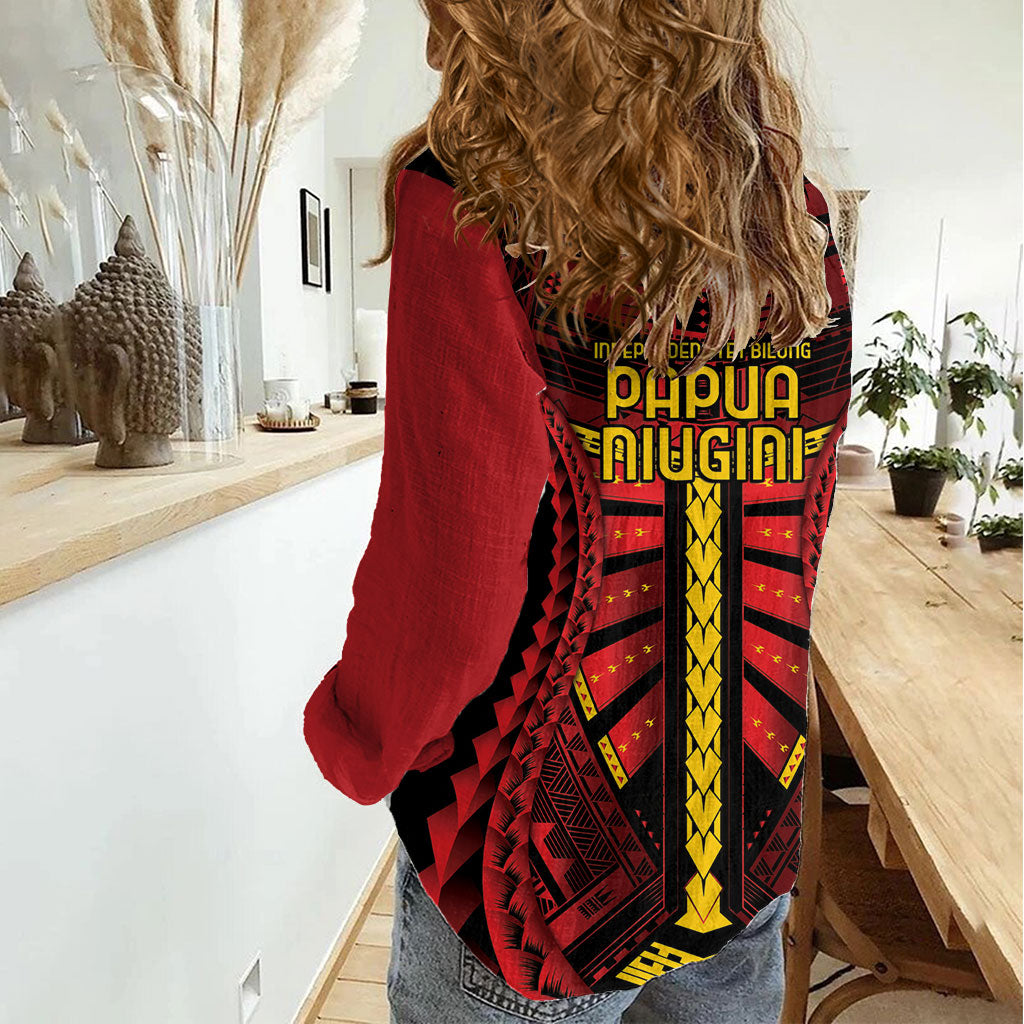 Independen Stet bilong Papua Niugini 1975 Women Casual Shirt Red Tribal Papua New Guinea Province Flag LT9 - Polynesian Pride